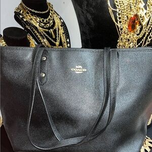 Coach Black Textured Leather Tote